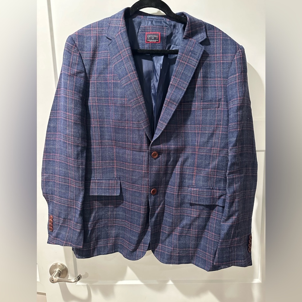 UNTUCKit Men's Blue Plaid Blazer sports jacket coat